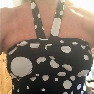 Women’s sleeveless halter dress with multi-size polkadotted designs, size medium